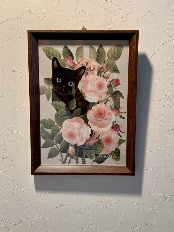 画像: 黒猫とバラ